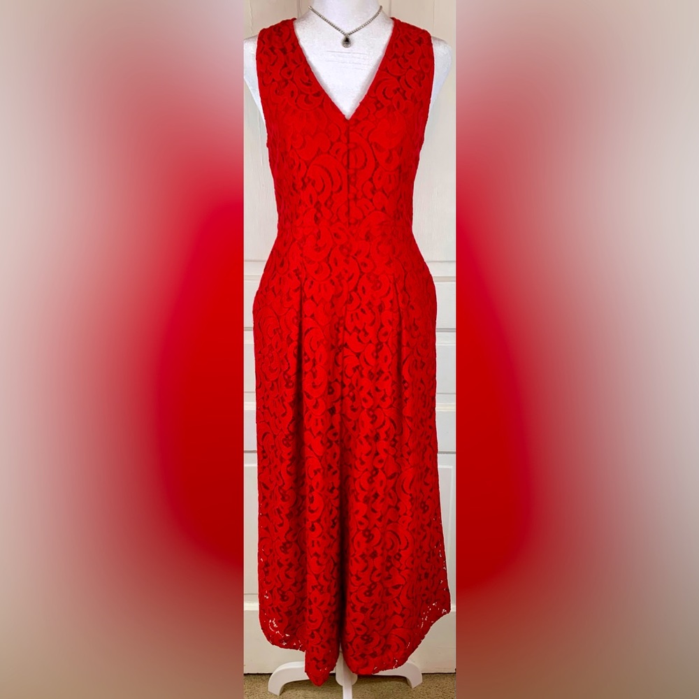 Anthropologie Moulinette Soeurs Jaeda Lace Wide Leg Jumpsuit - Red - Size 2
